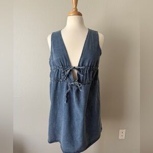 Missguided Denim Mini Dress with Tie Front - Size M